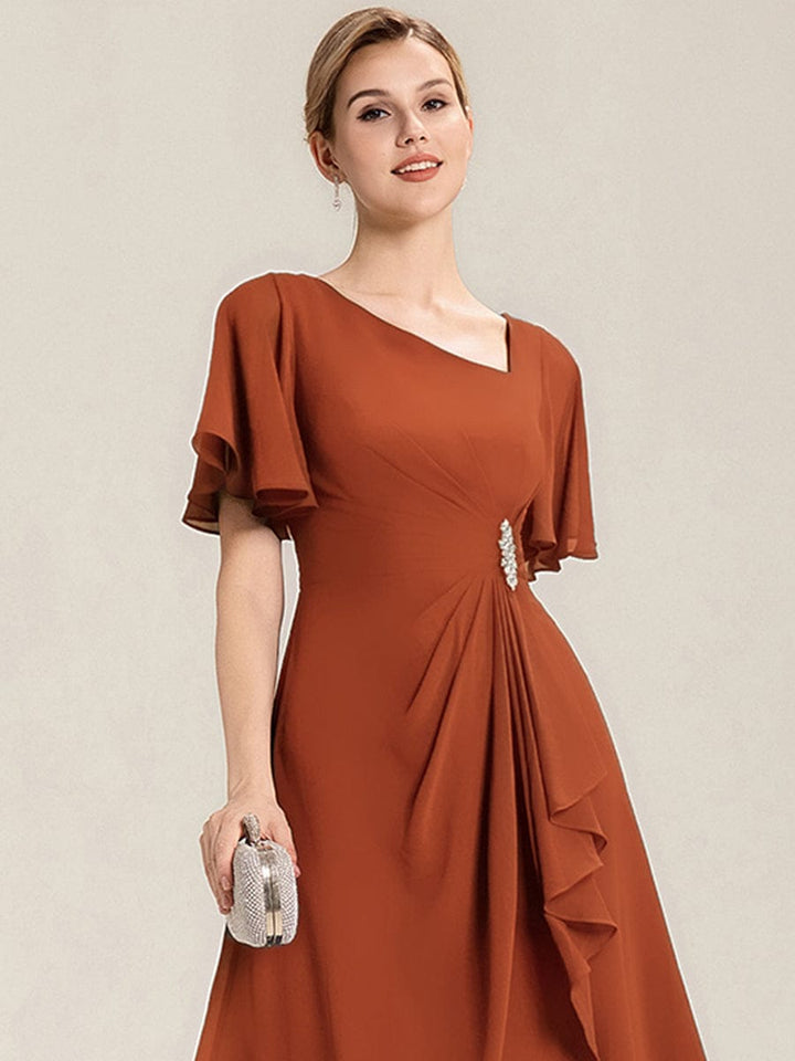 Maya| Elegant Chiffon Ruffle Sleeve Formal Dress
