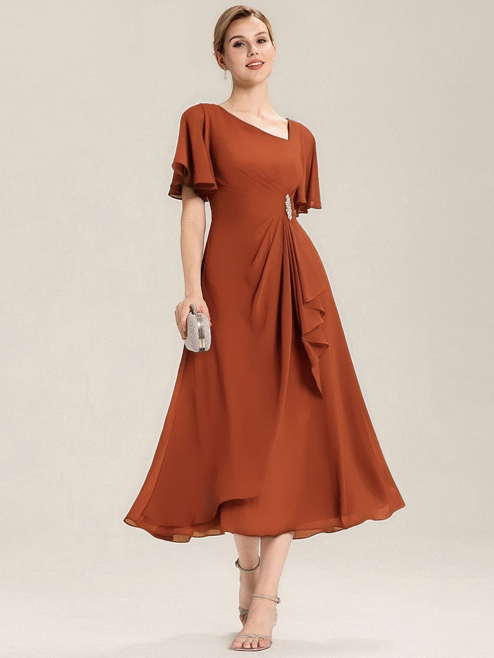 Maya| Elegant Chiffon Ruffle Sleeve Formal Dress