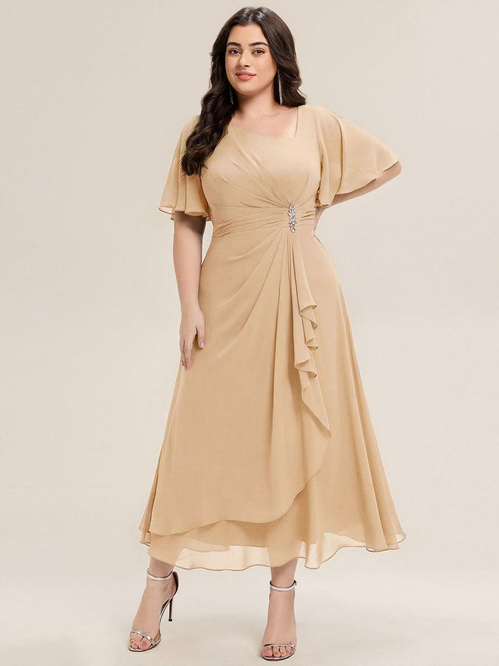 Maya| Elegant Chiffon Ruffle Sleeve Formal Dress