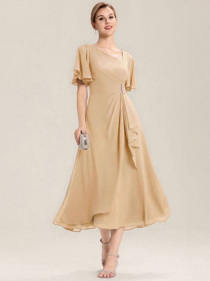 Maya| Elegant Chiffon Ruffle Sleeve Formal Dress