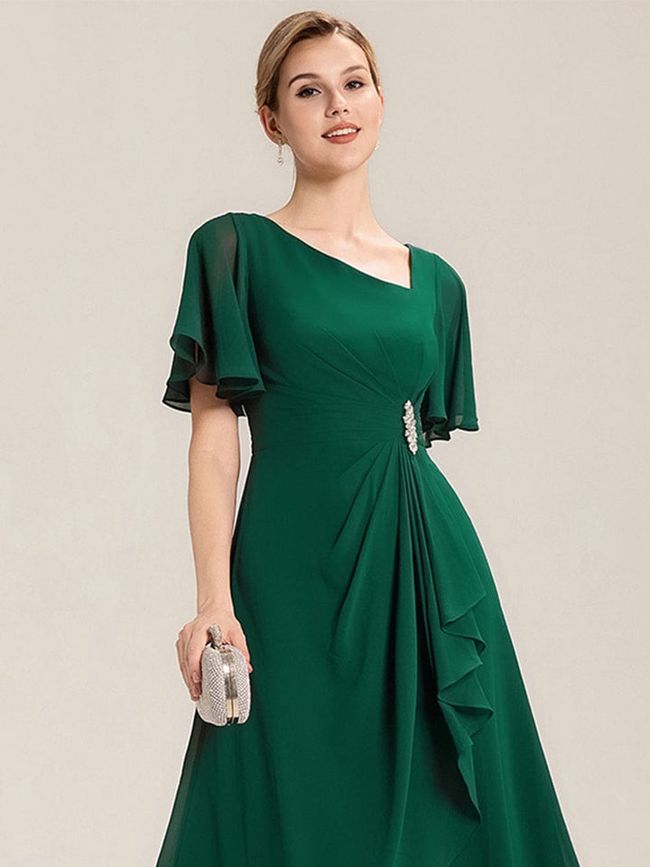 Maya| Elegant Chiffon Ruffle Sleeve Formal Dress