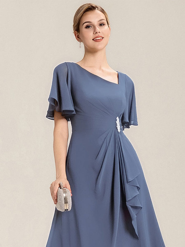 Maya| Elegant Chiffon Ruffle Sleeve Formal Dress
