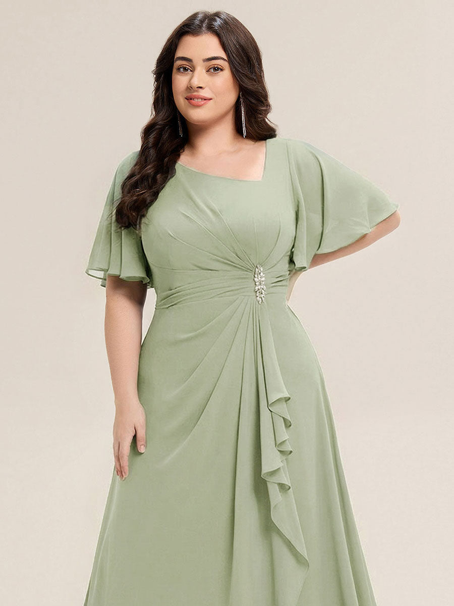 Maya| Elegant Chiffon Ruffle Sleeve Formal Dress