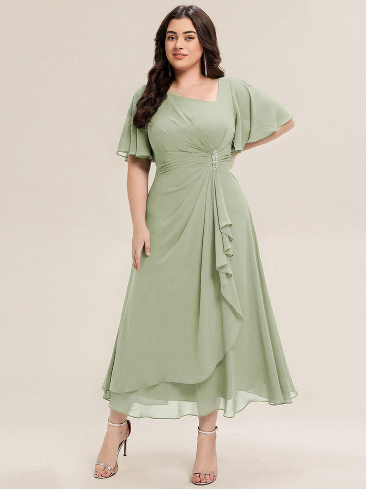Maya| Elegant Chiffon Ruffle Sleeve Formal Dress