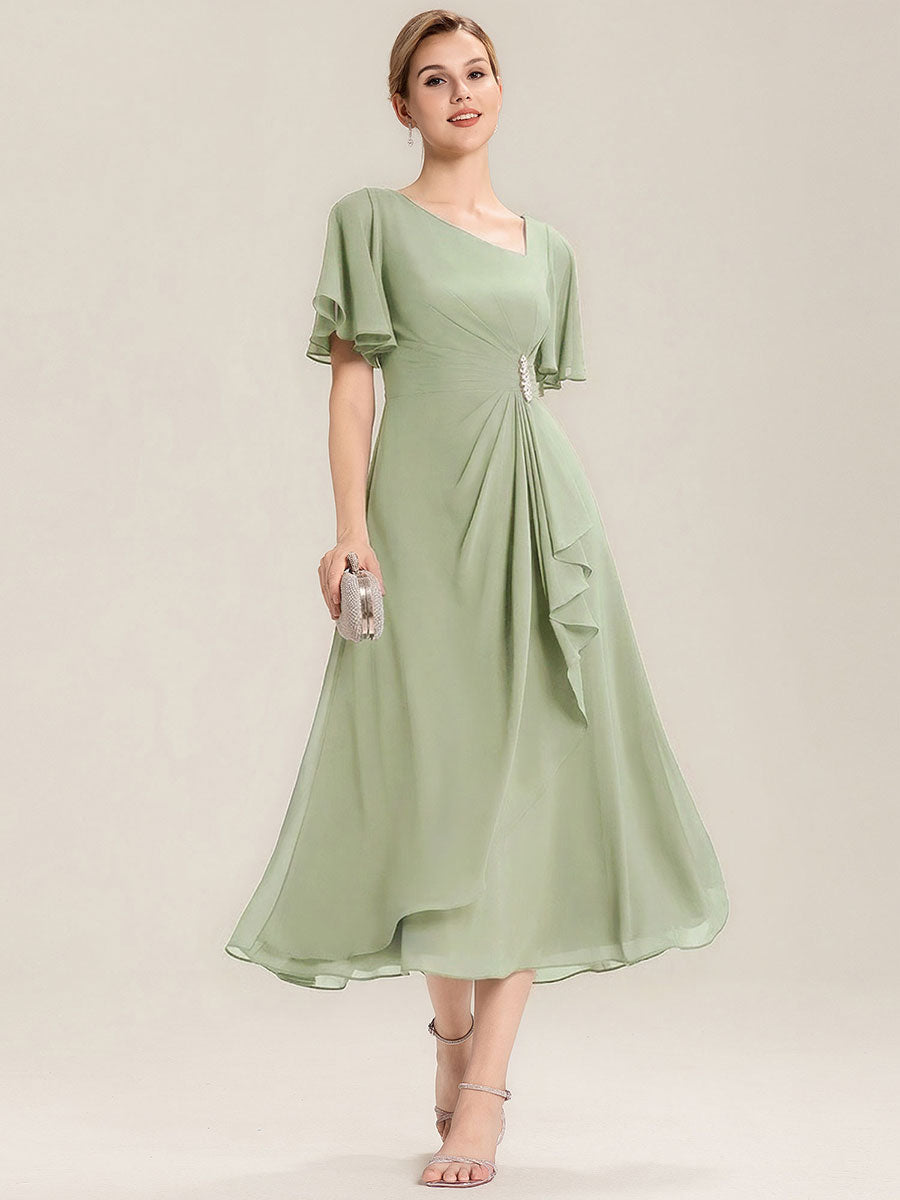 Maya| Elegant Chiffon Ruffle Sleeve Formal Dress