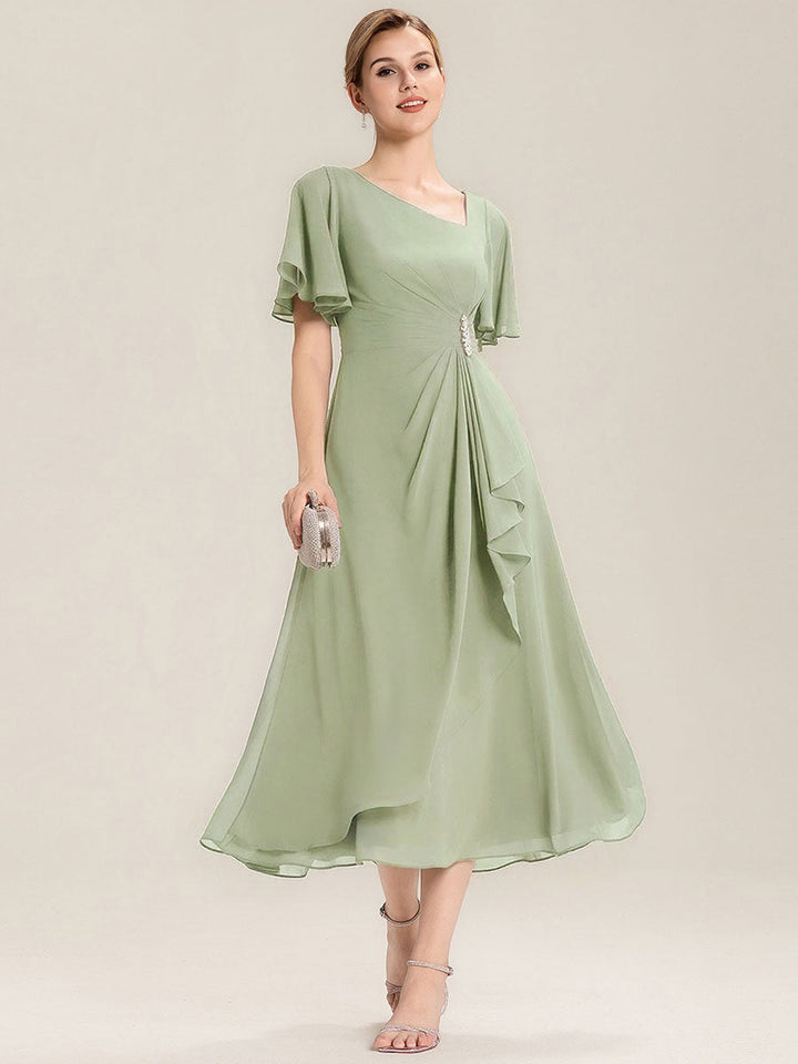Maya| Elegant Chiffon Ruffle Sleeve Formal Dress