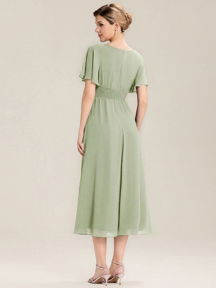 Maya| Elegant Chiffon Ruffle Sleeve Formal Dress