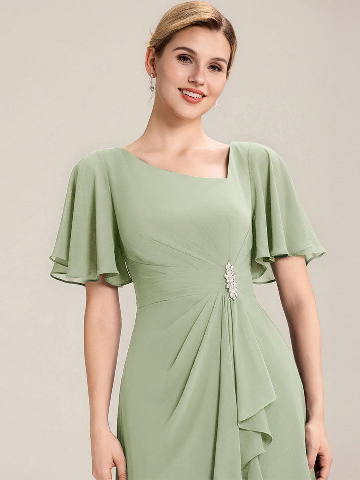 Maya| Elegant Chiffon Ruffle Sleeve Formal Dress