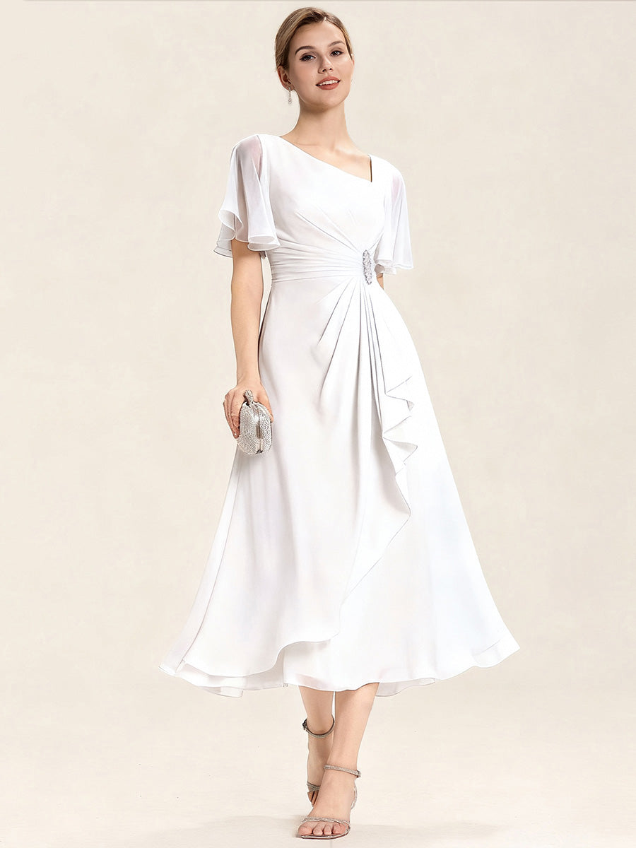 Maya| Elegant Chiffon Ruffle Sleeve Formal Dress