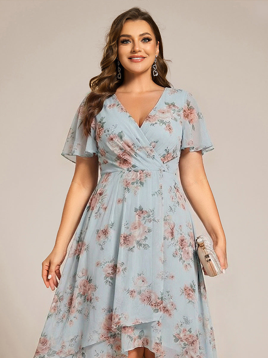 Maya|Ruffles Sleeve Pleated V-Neck A-Line Midi Chiffon Wedding Guest Dress
