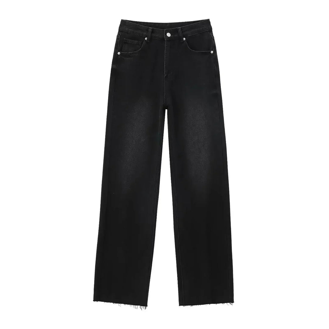 Maya™ | Elegant Black Jeans with Raw Finish