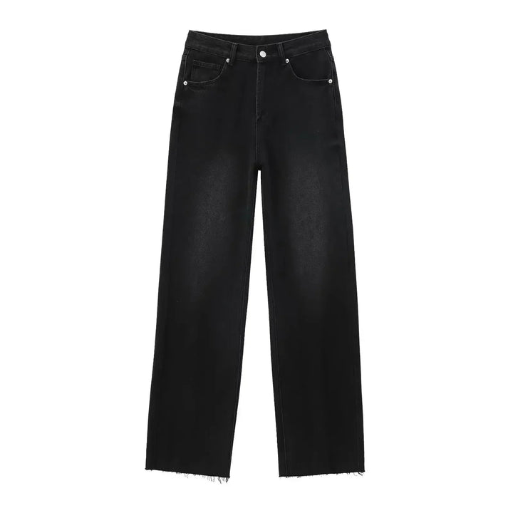 Maya™ | Elegant Black Jeans with Raw Finish