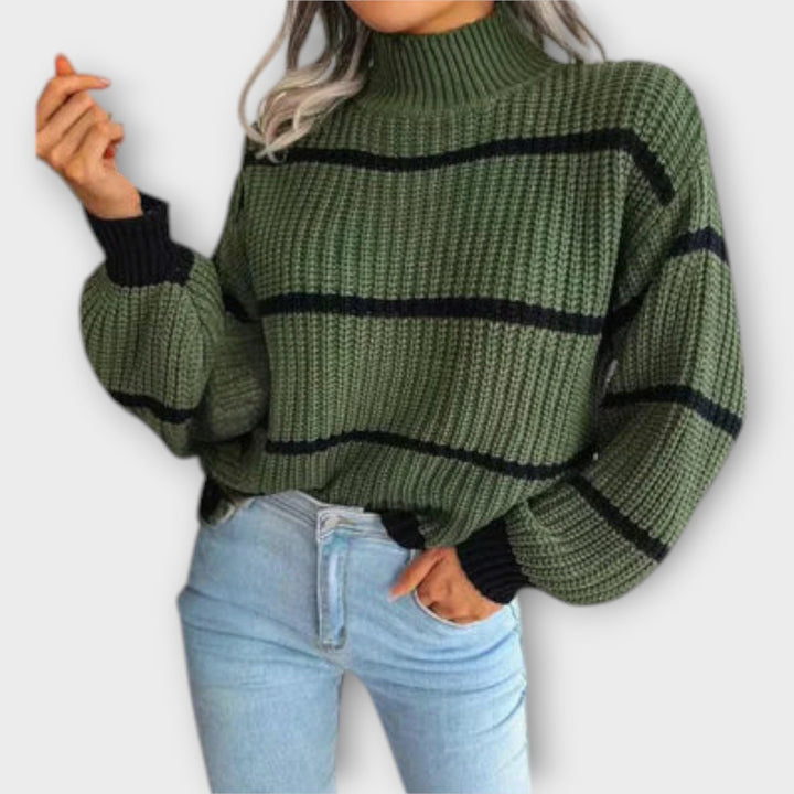Maya™ - High Neck Sweater with Stripes