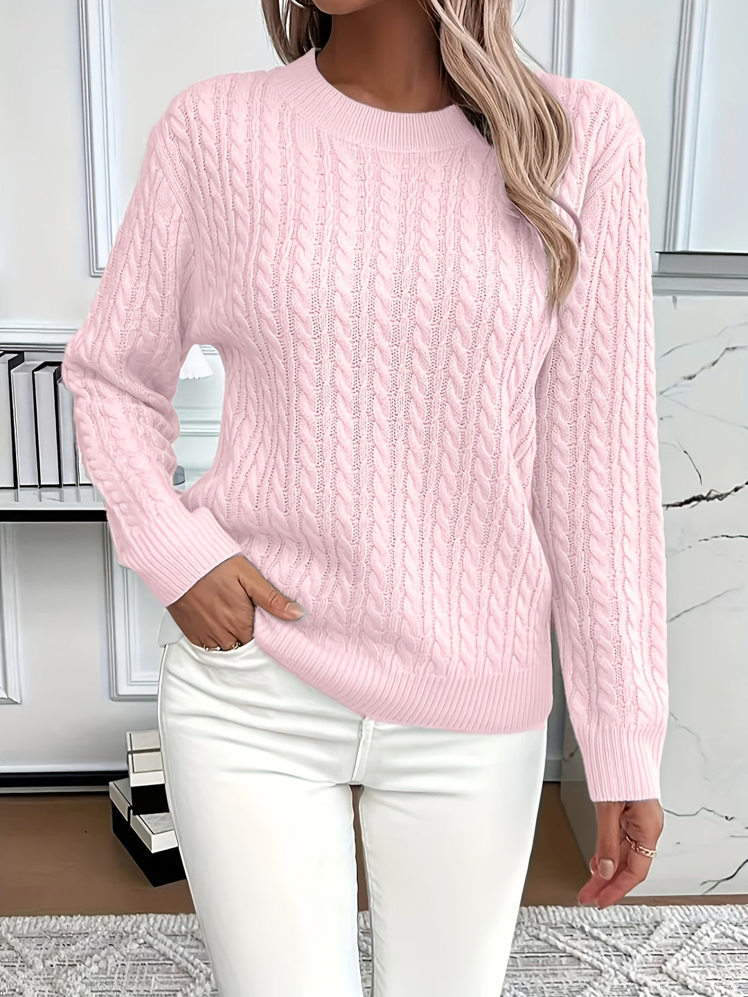 Maya™ - Elegant warm cable knit sweater